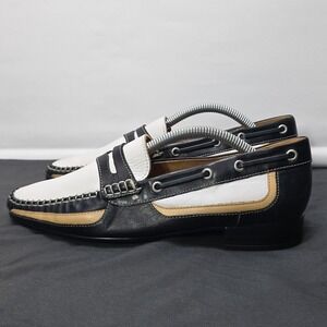 Rene' By Ara "Echt Mokassin" Women's Size 5 Navy White And Tan  Driving  Loafers